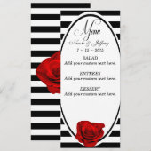ブラック&ホワイトのメニューに赤ストライプ色の結婚バラ メニュー (正面/裏面)
