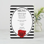 ブラック&ホワイトのメニューに赤ストライプ色の結婚バラ メニュー (スタンド正面)