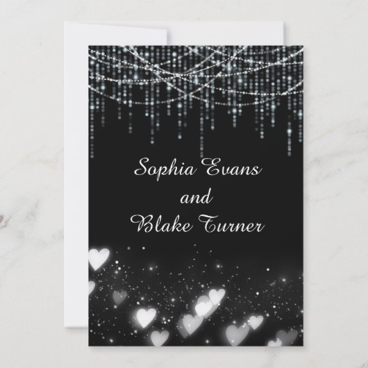 ブラック&ホワイトのラぶら下がったイツリハーサルディナー 招待状 (裏面)