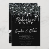 ブラック&ホワイトのラぶら下がったイツリハーサルディナー 招待状 (正面/裏面)