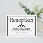 ブラック＆ホワイトのレセプション ラブバード ハート ウェディング 招待状 (スタンド正面)