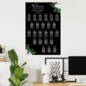 ブラック&ホワイトのローズゴシッ結婚クの24席チャート ポスター (ホームオフィス)