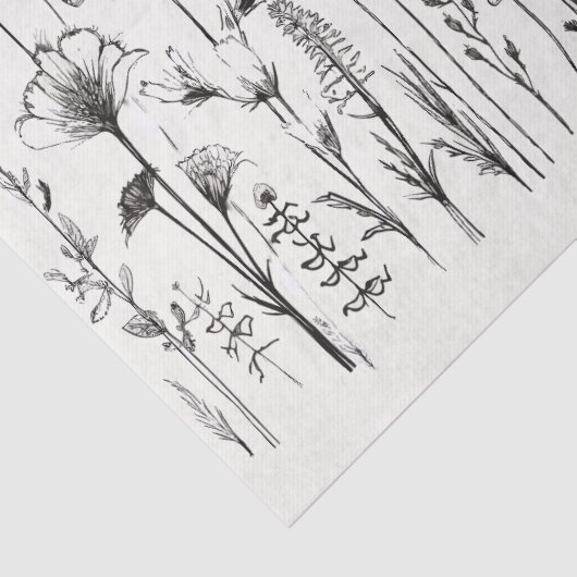 ブラック&ホワイトのワイルドフラワーでデコページまたはギフトを 薄葉紙 (詳細)