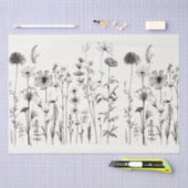 ブラック&ホワイトのワイルドフラワーでデコページまたはギフトを 薄葉紙 (クラフト)