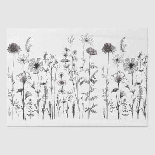 ブラック&ホワイトのワイルドフラワーでデコページまたはギフトを 薄葉紙 (正面)