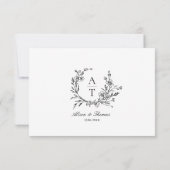 ブラック＆ホワイトのワイルドフラワーモノグラム詳細カード 招待状 (裏面)