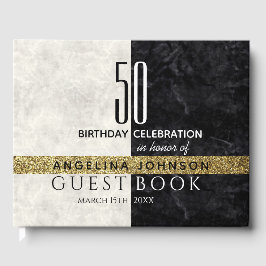ブラック&ホワイトの上品な50歳の誕生日デザイン ゲストブック