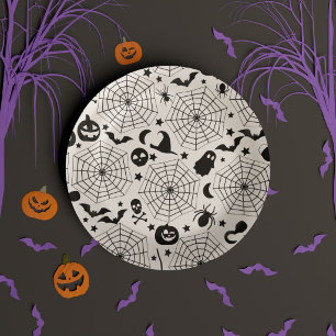ブラック&ホワイトの不気味な10月子供ハロウィンパーティー ペーパープレート