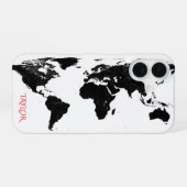 ブラック&ホワイトの世界地図 – パーソナライズ iPhone 16ケース (裏面横)