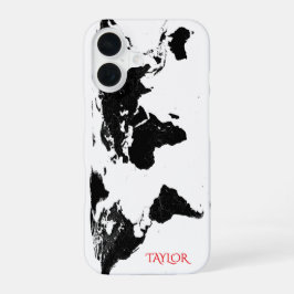 ブラック＆ホワイトの世界地図 – パーソナライズ iPhone 16ケース