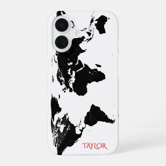 ブラック&ホワイトの世界地図 – パーソナライズ iPhone 16ケース (裏面)