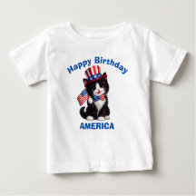 ブラック&ホワイトの子猫 (1e) 愛国的な子供用Tシャツ