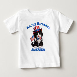 ブラック&ホワイトの子猫 (1e) 愛国的な子供用Tシャツ ベビーTシャツ