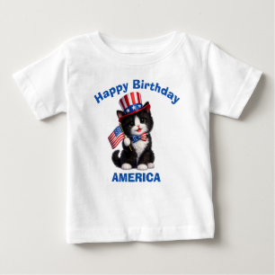ブラック&ホワイトの子猫 (1e) 愛国的な子供用Tシャツ ベビーTシャツ