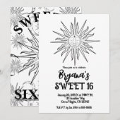 ブラック&ホワイトの幻想的な太陽の占星術テーマのSweet 16 招待状 (正面/裏面)