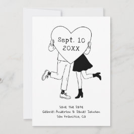 ブラック&ホワイトの幻想的な結婚式。手描きの落書き セーブザデート