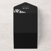 ブラック&ホワイトの春の花のミニマルQRコード オールインワン招待状 (外側)