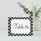 ブラック&ホワイトの水玉模様の結婚式テーブルナンバー ポストカード (スタンド正面)