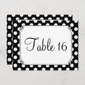 ブラック&ホワイトの水玉模様の結婚式テーブルナンバー ポストカード (正面/裏面)