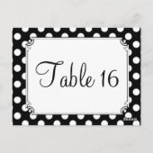 ブラック&ホワイトの水玉模様の結婚式テーブルナンバー ポストカード (裏面)