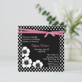 ブラック＆ホワイトの水玉模様の誕生日招待状 招待状 (スタンド正面)
