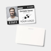 ブラック＆ホワイトの社員証写真＆ロゴ バッジ (正面＆裏面)
