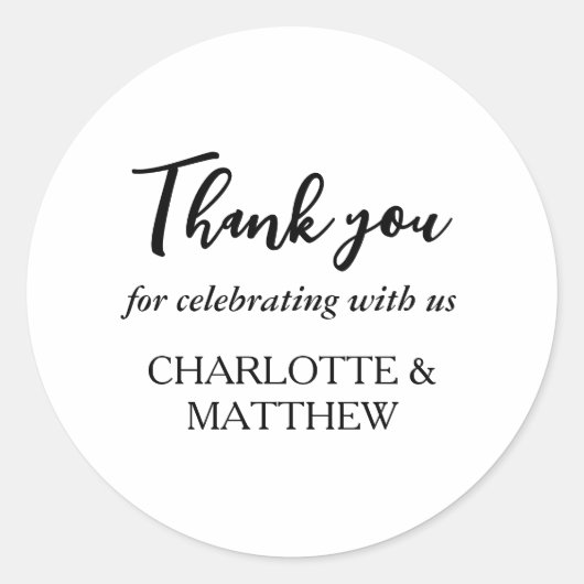 ブラック&ホワイトの結婚クラシックラウンドステッカー ラウンドシール (正面)