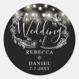 ブラック&ホワイトの結婚式フラワーストランドライト ラウンドシール