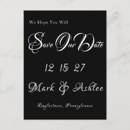 ブラック&ホワイトの結婚式延期はがき ポストカード