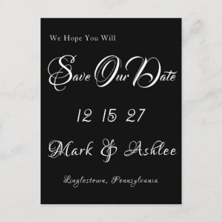 ブラック&ホワイトの結婚式延期はがき ポストカード