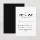 ブラック&ホワイトの結婚式RSVP 出欠カード (正面/裏面)