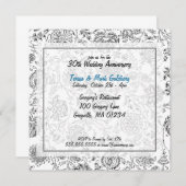 ブラック＆ホワイトの結婚記念日招待状 招待状 (正面/裏面)