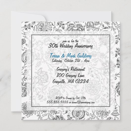 ブラック＆ホワイトの結婚記念日招待状 招待状 (正面)