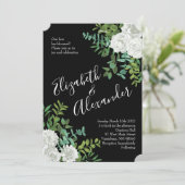 ブラック＆ホワイトの芍薬とバラの花の結婚式 招待状 (スタンド正面)
