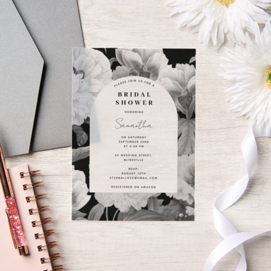 ブラック&ホワイトの芍薬 水彩 ブライダルシャワー ベラム紙招待状 (ウェディング)