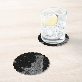 ブラック&ホワイトの花嫁シルエットペーパー ペーパーコースター
