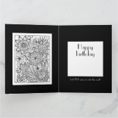 ブラック&ホワイトの花柄のぬり絵バースデーカード カード (内部)