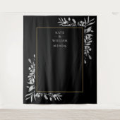 ブラック＆ホワイトの葉のゴールド フォトブース 背景 タペストリー (正面)