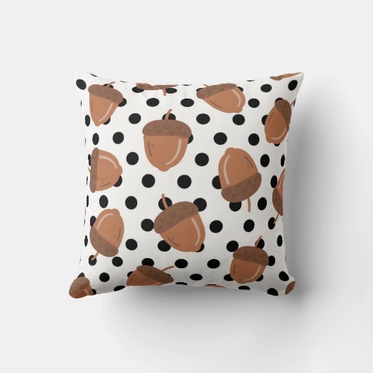 ブラック&ホワイトアコーンボタニカル水玉模様コージー秋 クッション (裏面)
