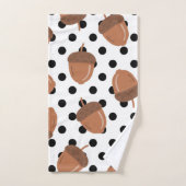 ブラック&ホワイトアコーンボタニカル水玉模様秋デコール バスタオルセット (ハンドタオル)