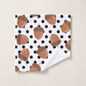 ブラック&ホワイトアコーンボタニカル水玉模様秋デコール バスタオルセット (ウォッシュタオル)