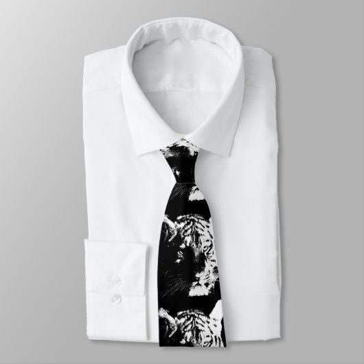 ブラック&ホワイトアポップ・アートのートタイガー ネクタイ (タイ)
