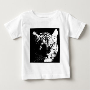ブラック&ホワイトアポップ・アートのートタイガー ベビーTシャツ