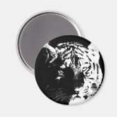 ブラック&ホワイトアポップ・アートのートタイガー マグネット (正面/裏面)