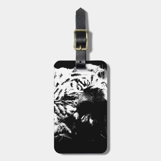 ブラック&ホワイトアポップ・アートのートタイガー ラゲッジタグ (正面縦)