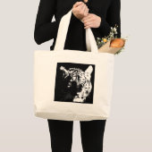 ブラック&ホワイトアポップ・アートのートタイガー ラージトートバッグ (正面(商品))