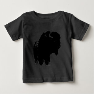 ブラック&ホワイトアポップ・アートのートバイソンバッファロー ベビーTシャツ