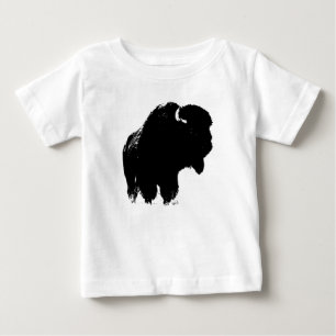 ブラック&ホワイトアポップ・アートのートバイソンバッファロー ベビーTシャツ