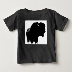 ブラック&ホワイトアポップ・アートのートバイソンバッファロー ベビーTシャツ