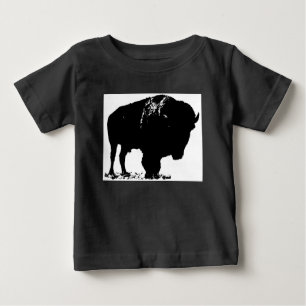 ブラック&ホワイトアポップ・アートのートバイソンバッファロー ベビーTシャツ